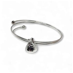 Silver Tone Open Cuff Bangle | Kiss-Shaped Charm | Minimalist NWOT